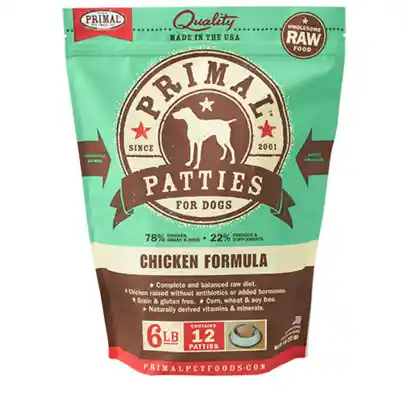 Primal Dog Raw Chicken Patties 6 Lbs