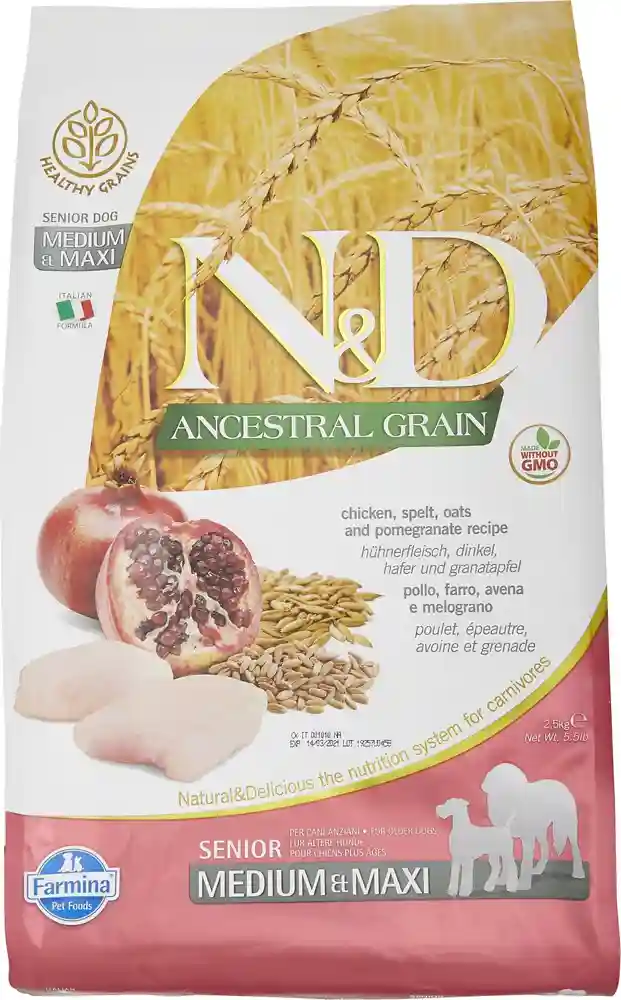 Farmina N&d Ancestral Grain Chicken & Pomegranate Medium & Maxi Senior Dry Dog Food 26.4-lb