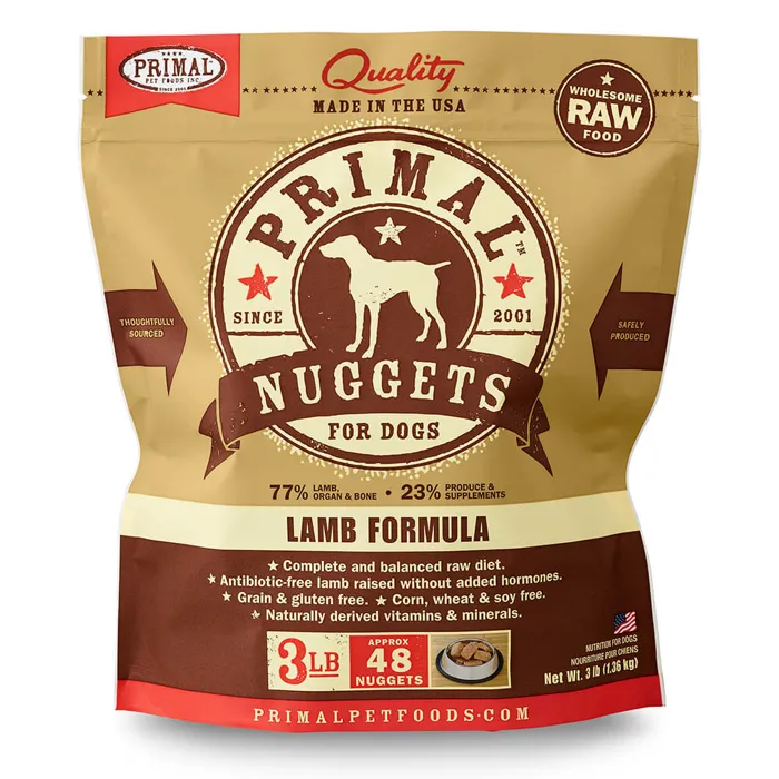 Primal Raw Frozen Canine Lamb Formula Nuggets Dog Food 3-lb