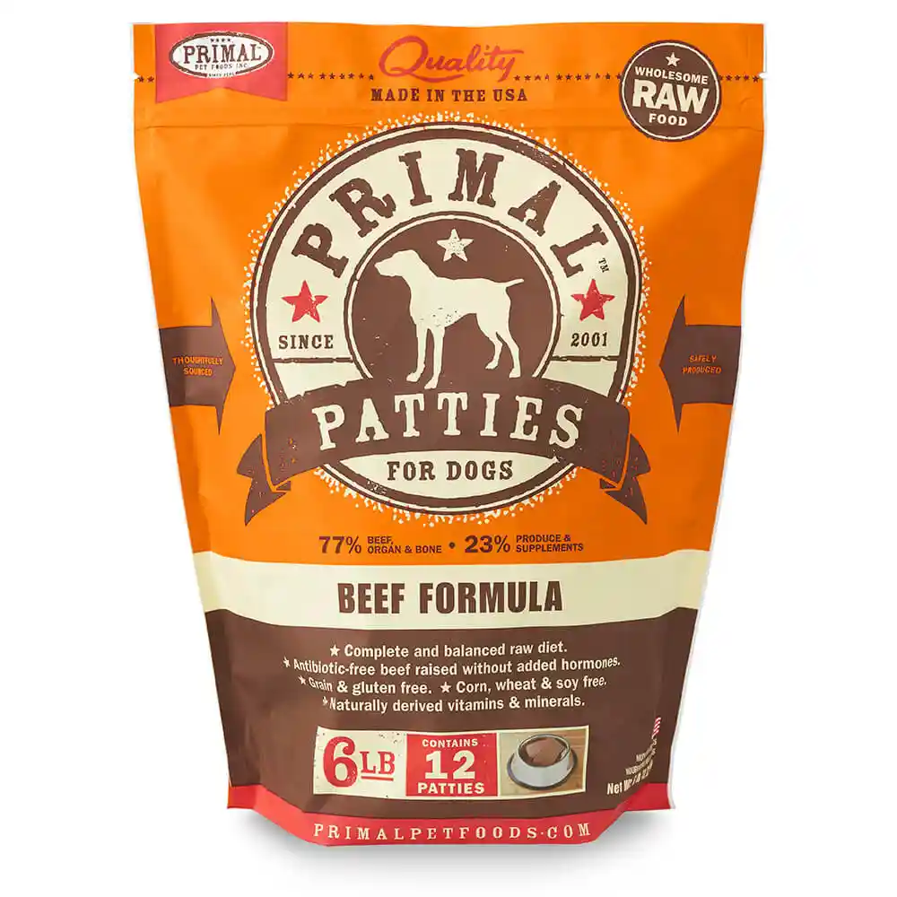 Primal Dog Frozen Raw Beef Patties 6 Lbs