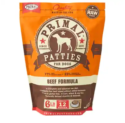 Primal Dog Frozen Raw Beef Patties 6 Lbs