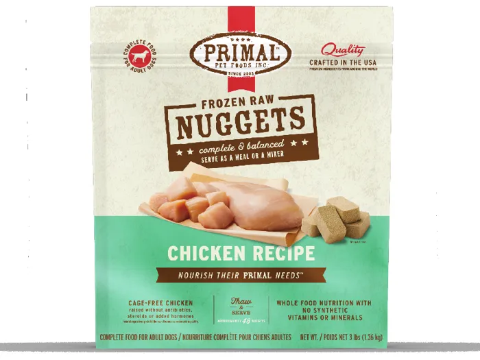 Primal Raw Frozen Canine Chicken Formula Nuggets Dog Food 3-lb