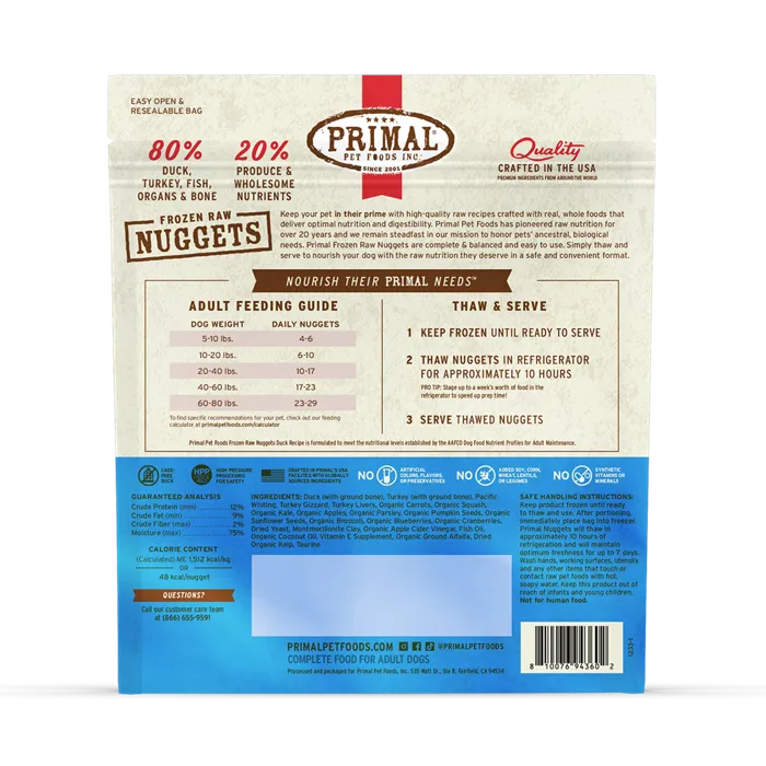 Primal Frozen Raw Nuggets Duck Recipe 3 lb back