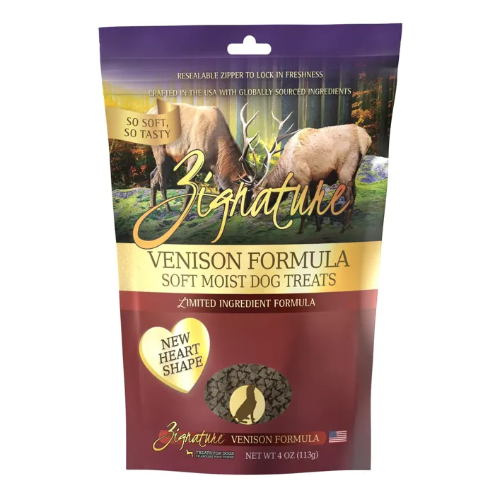 Zignature Dog Treat Soft Moist Venison Hearts 4 oz