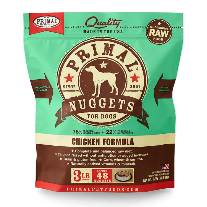 Primal Raw Frozen Canine Chicken Formula Nuggets Dog Food 3-lb