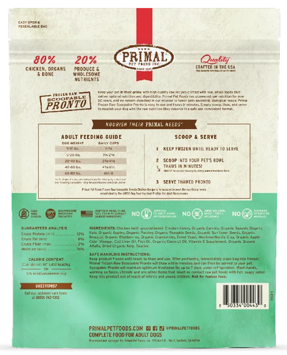 Primal Dog Pronto Raw Frozen Chicken 4 Lb
