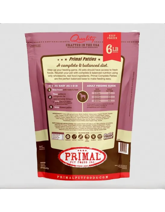 Primal Dog Raw Turkey & Sardine Patties 18 Lbs