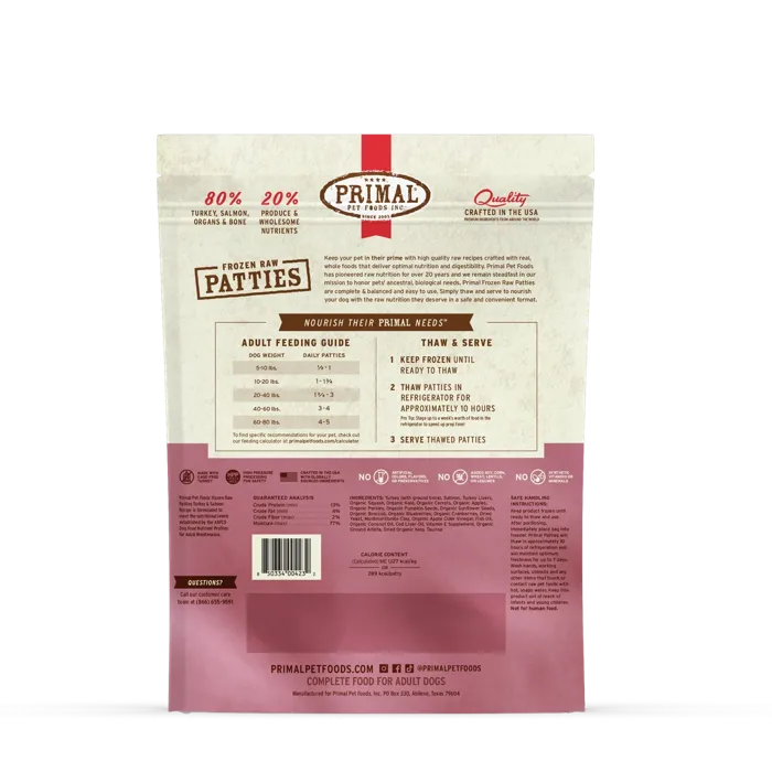 Primal Turkey & Salmon Frozen Raw Patties 6 lb back
