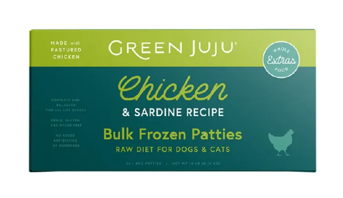 Green Juju Extras Chicken & Sardine Patties 18 Lbs