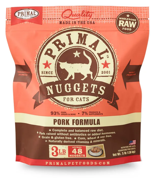 Primal Raw Frozen Feline Pork Formula Nuggets Cat Food 3-lb