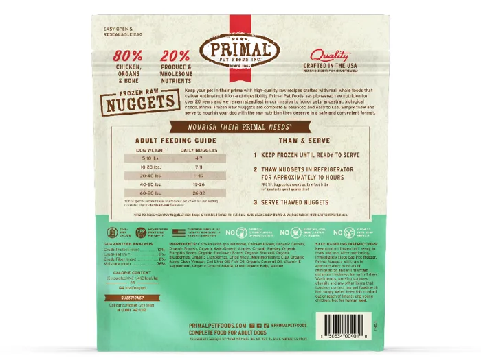 Primal Raw Frozen Canine Chicken Formula Nuggets Dog Food 3-lb