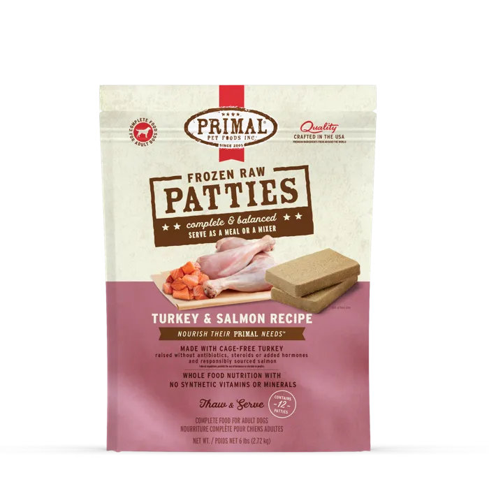 Primal Turkey & Salmon Frozen Raw Patties 6 lb front