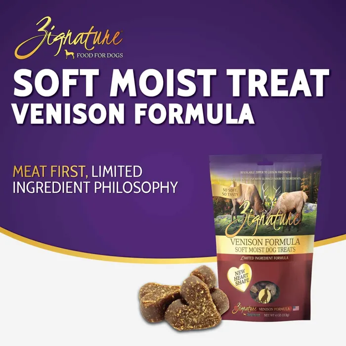 Zignature Dog Treat Soft Moist Venison Hearts 4 oz