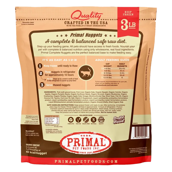 Primal Raw Frozen Feline Pork Formula Nuggets Cat Food 3-lb