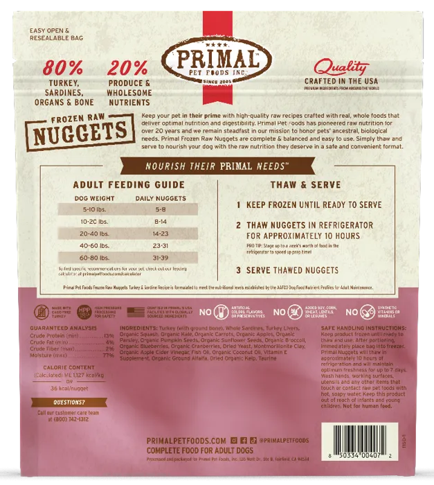 Primal Dog Frozen Raw Turkey & Sardine 3 Lbs