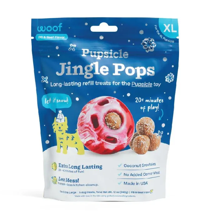 Woof Holiday Jingle Pops XL 12-ounce bag front