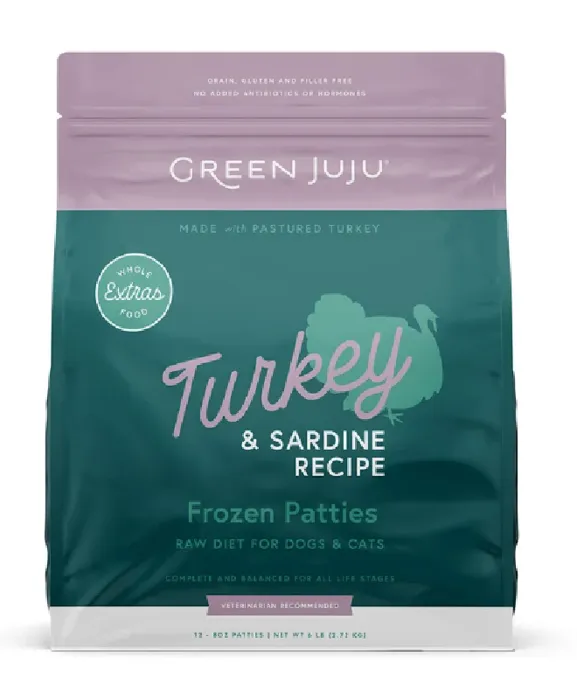 Green Juju Extras Turkey & Sardine Patties 6 Lbs