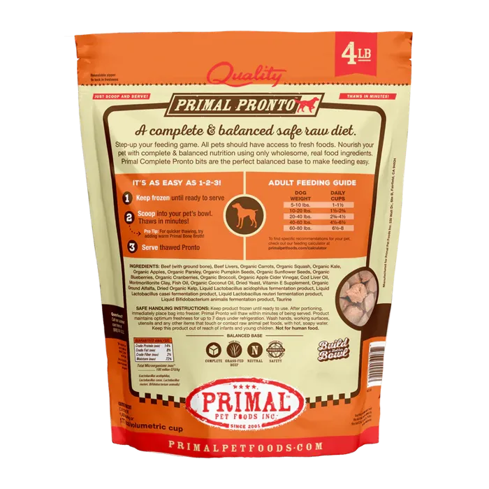Primal Dog Pronto Raw Frozen Beef 4 Lbs