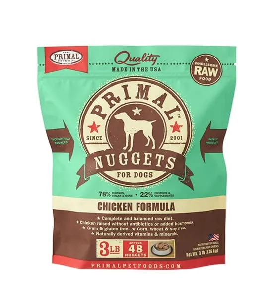 Primal Raw Frozen Canine Chicken Formula Nuggets Dog Food 3-lb
