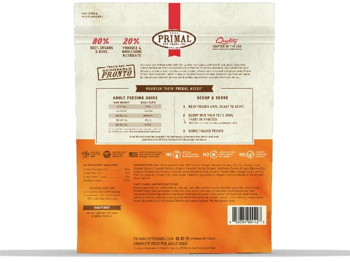Primal Dog Pronto Raw Frozen Beef 4 Lbs