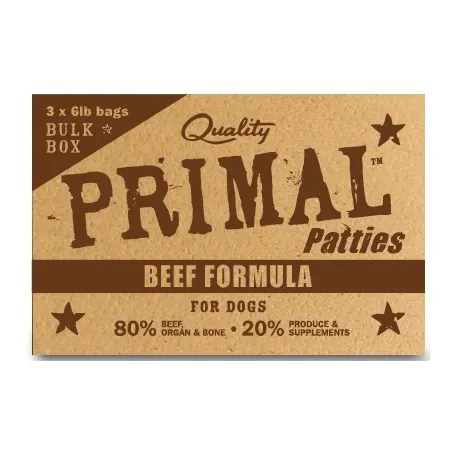 Primal Dog Frozen Raw Beef Patties 18 Lbs